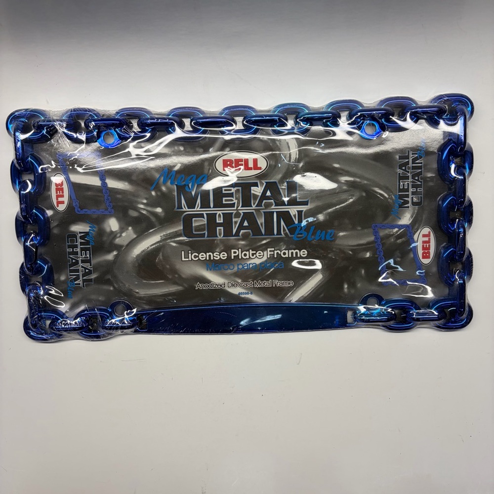 New BELL MEGA metal chain License Plate Frame BLUE